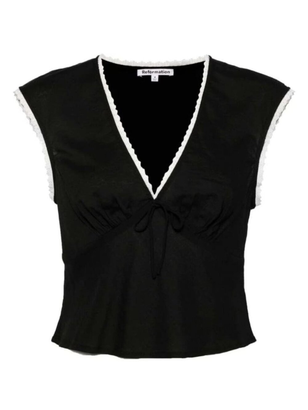 NWT Reformation Cherry Top Black Lace Trim V Neck Tie Front 4 - Picture 2 of 7